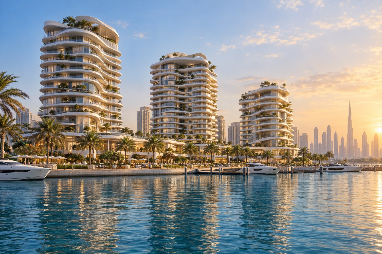 AI-generated waterfront concept; not a listed development